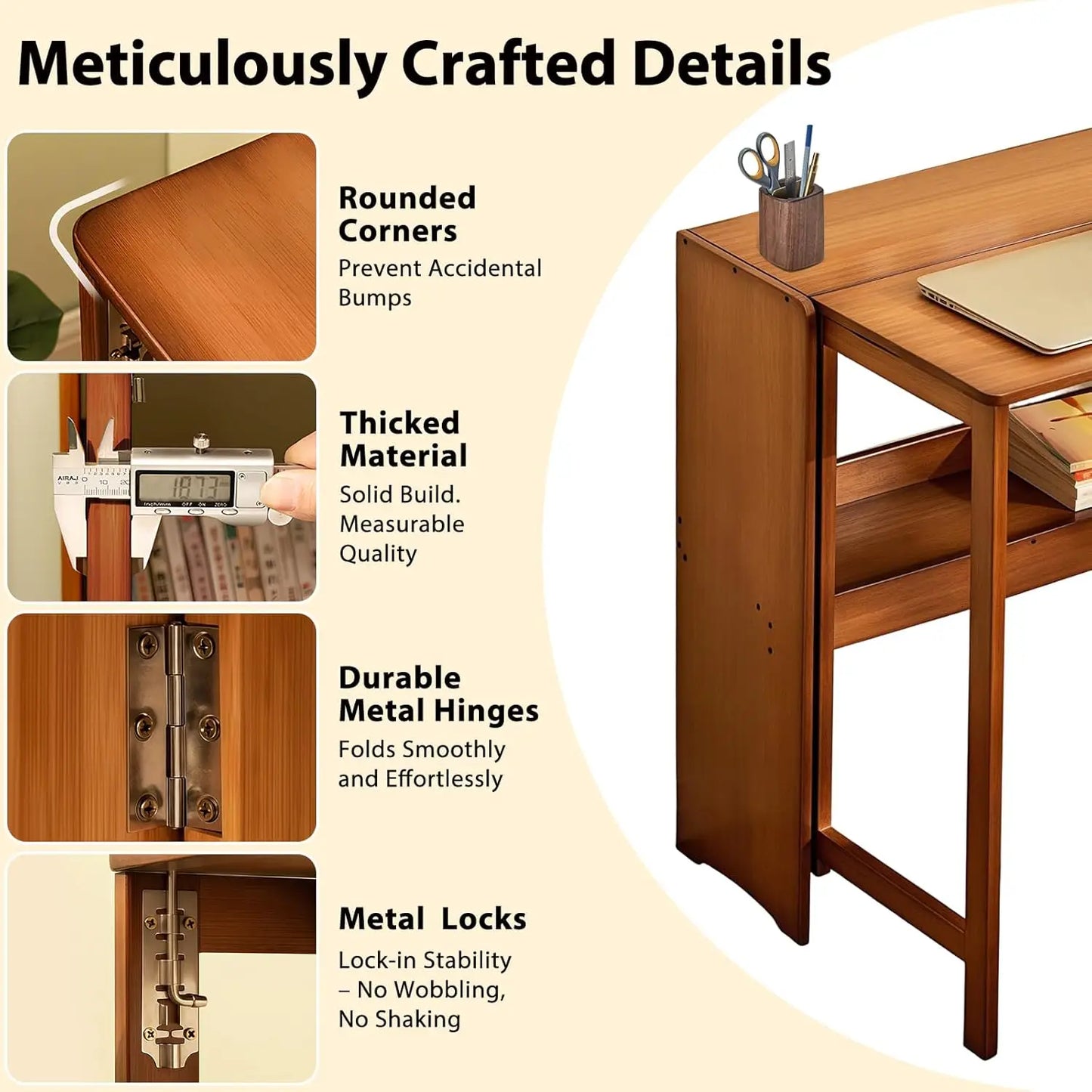 Bamboo Folding Laptop Desk for Home Office and Living Spaces