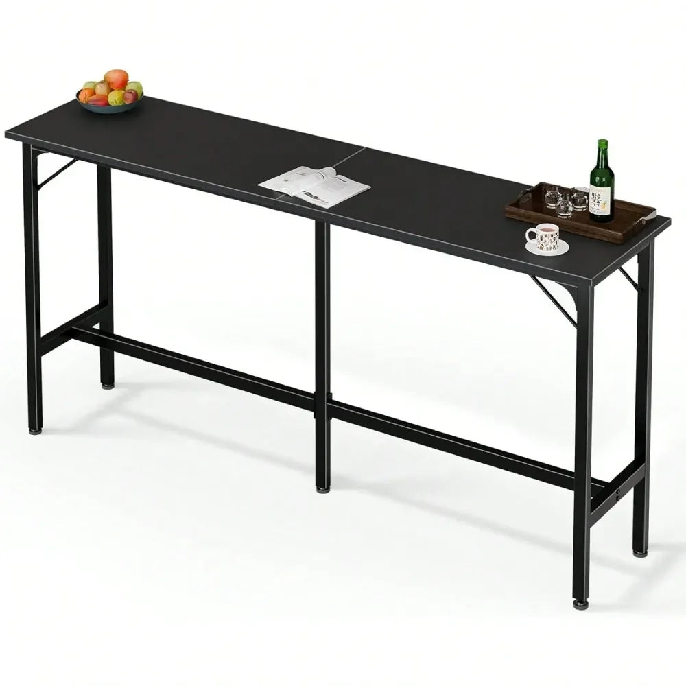 Bar Table, Counter Bar Height Pub Table, Rectangular High Top Coffee Table, Narrow Long Kitchen Dining Counter Tables With Stur