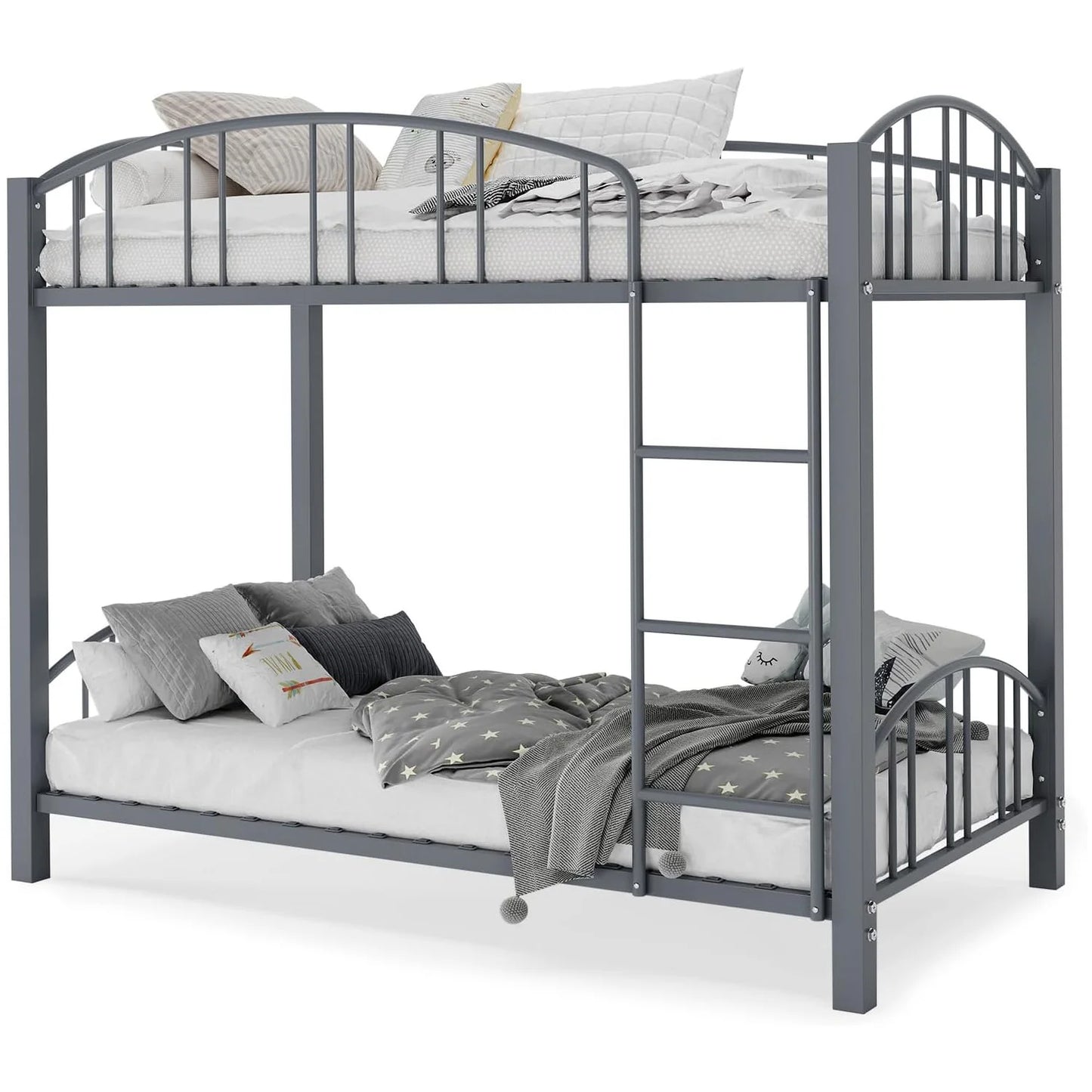 Acekool Metal Loft Bed With Heightened Safety Guardrail And Ladder