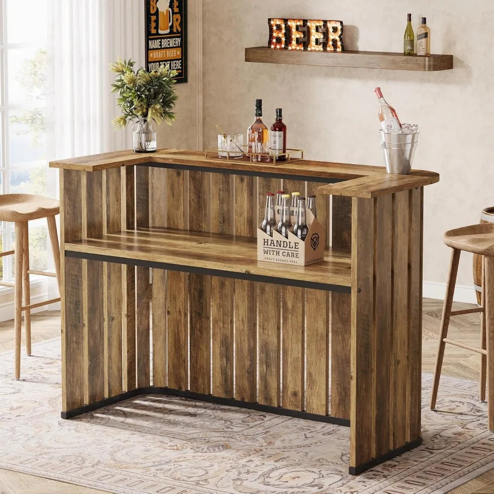Farmhouse Home Bar Unit With Storage Shelves And Cabinet