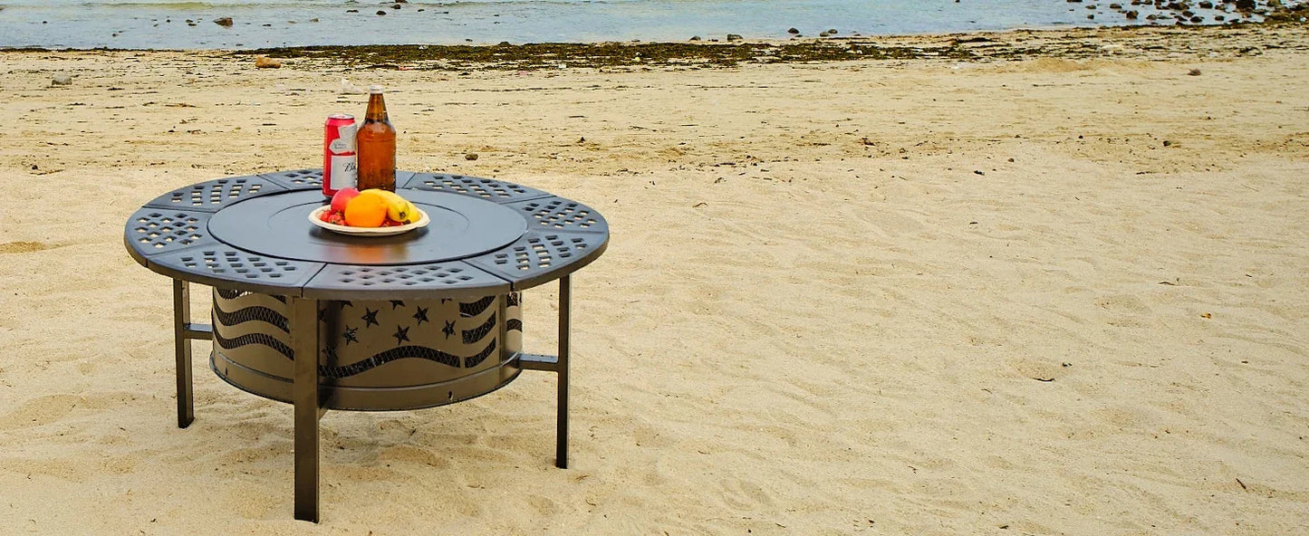 Outdoor Fire Pit With Grills Heavy Duty Metal Round