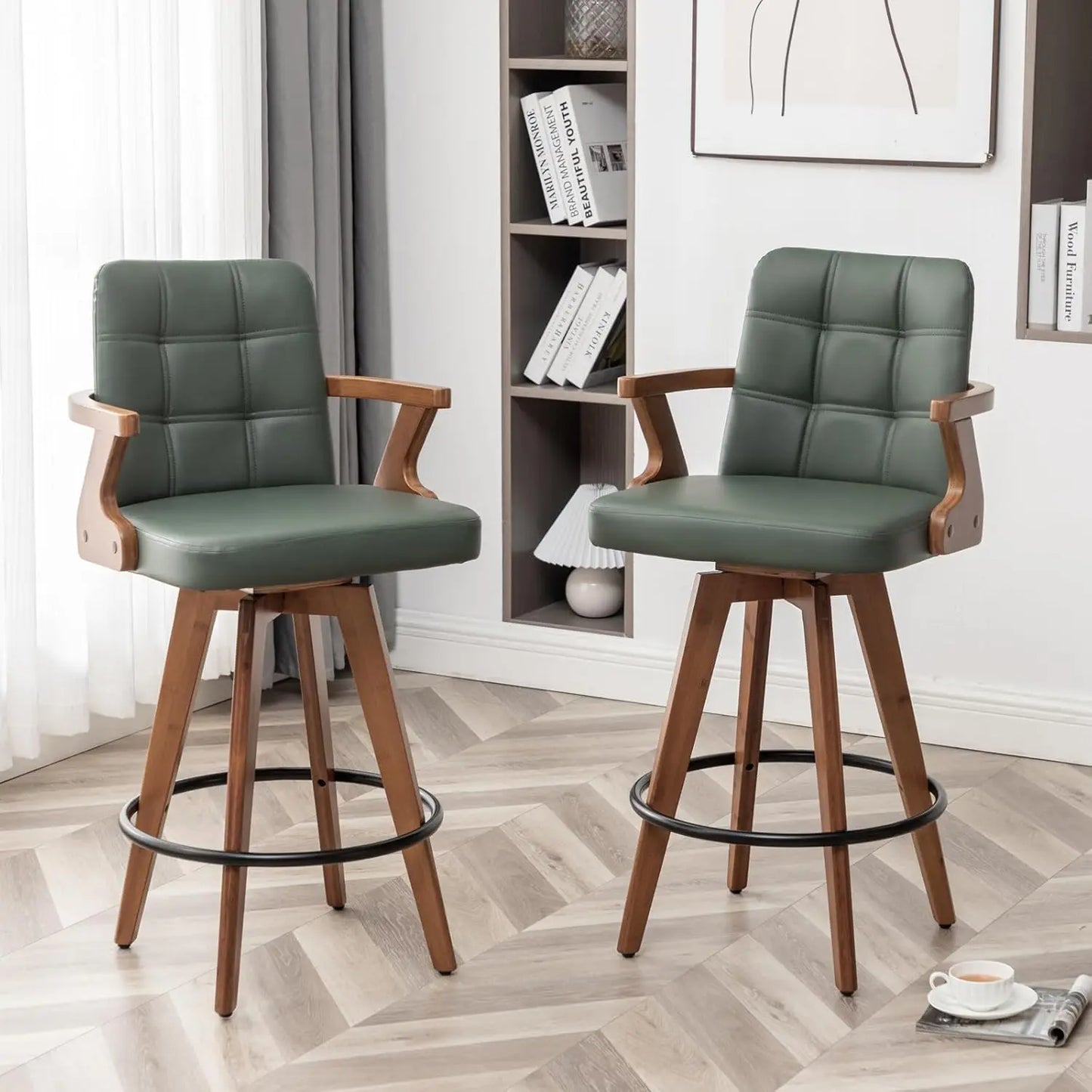 Black Bar Stools Set of 2, Kitchen Bar Stools 30” H,Modern Leather Bar Height Chairs with Back,Kitchen Island, Customized
