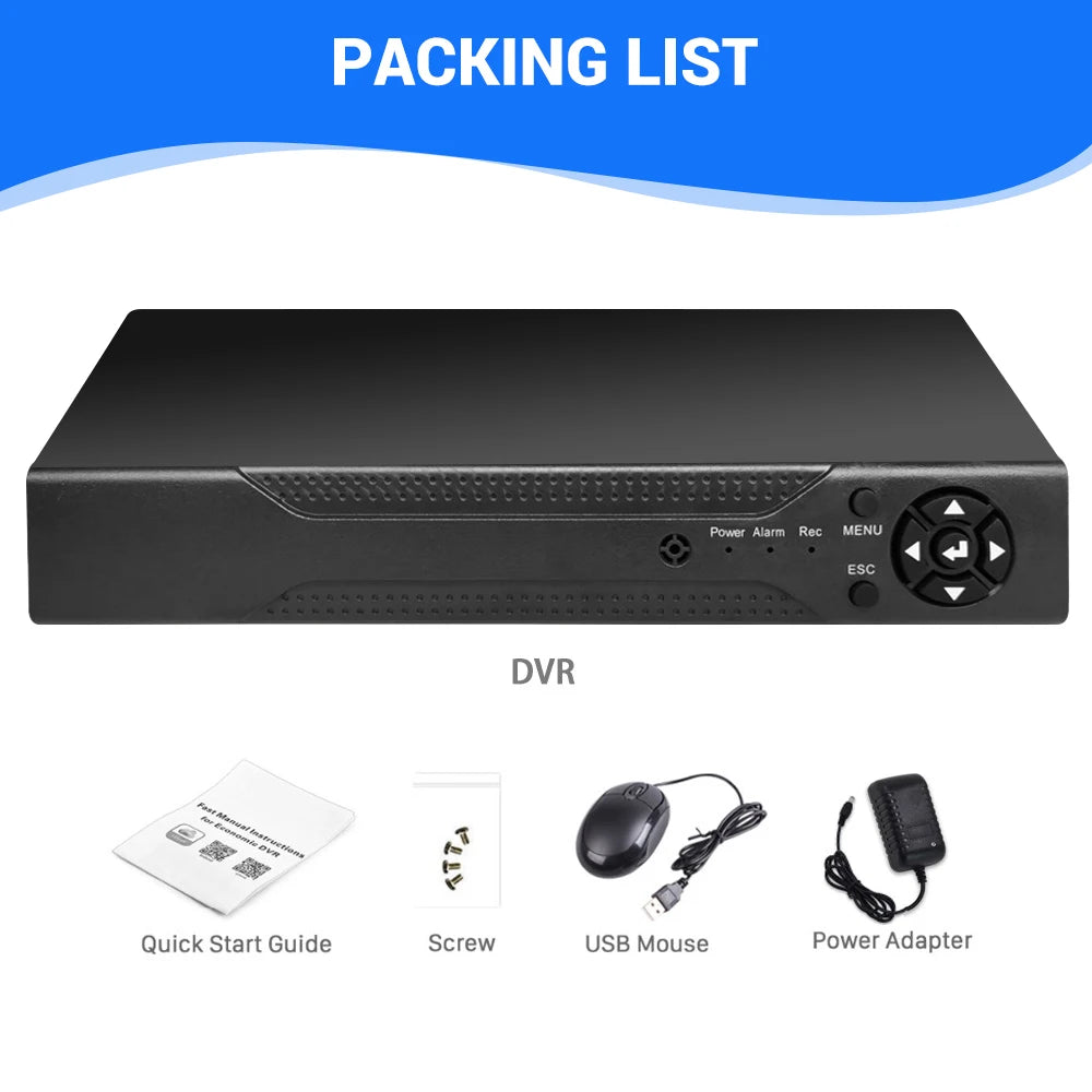4CH 5MP-N AHD DVR Security Video Recorder H.265+ CCTV Digital Recorder Support Up to 8TB Hard Drive P2P Remote View Motion Detection Alarm with USB Mouse Power Adapter