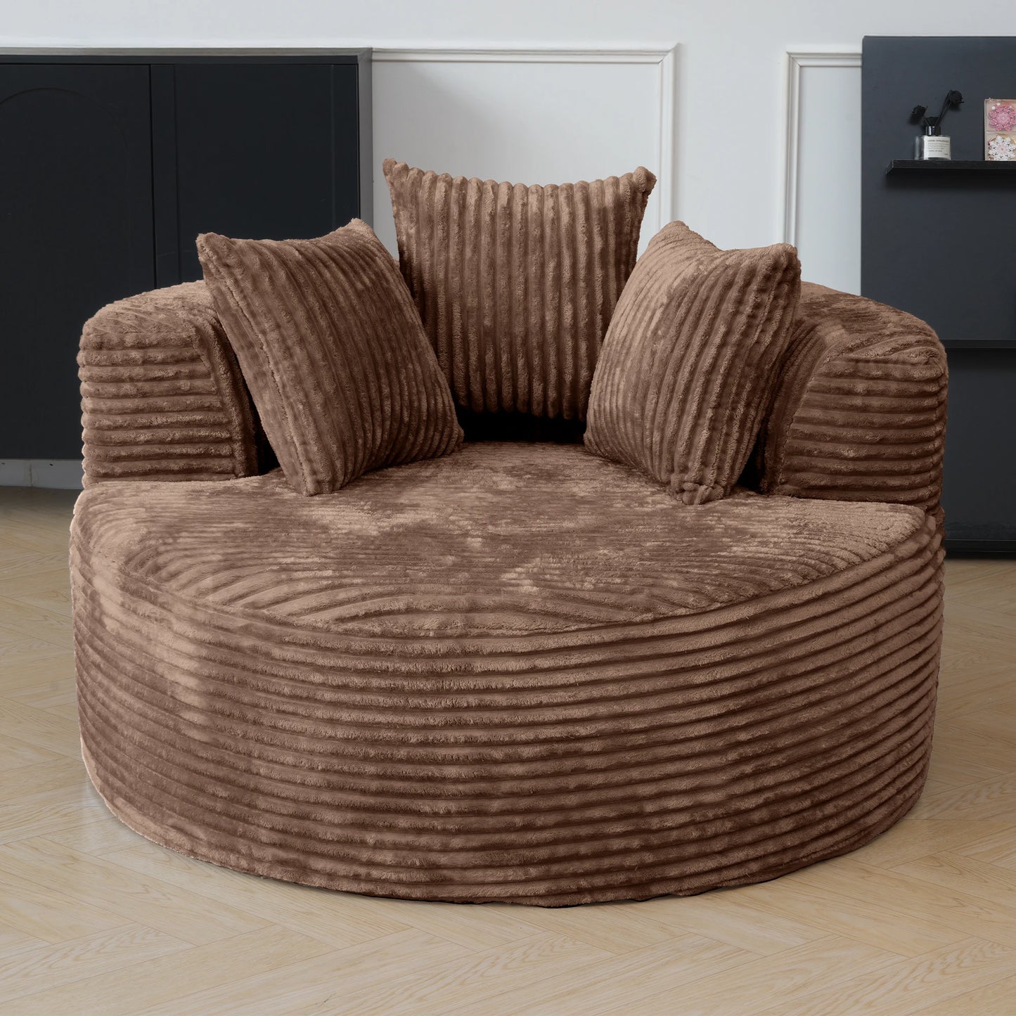 Sdorens Round Chair Lounge Chaise With Plush Faux Fur Sleeper