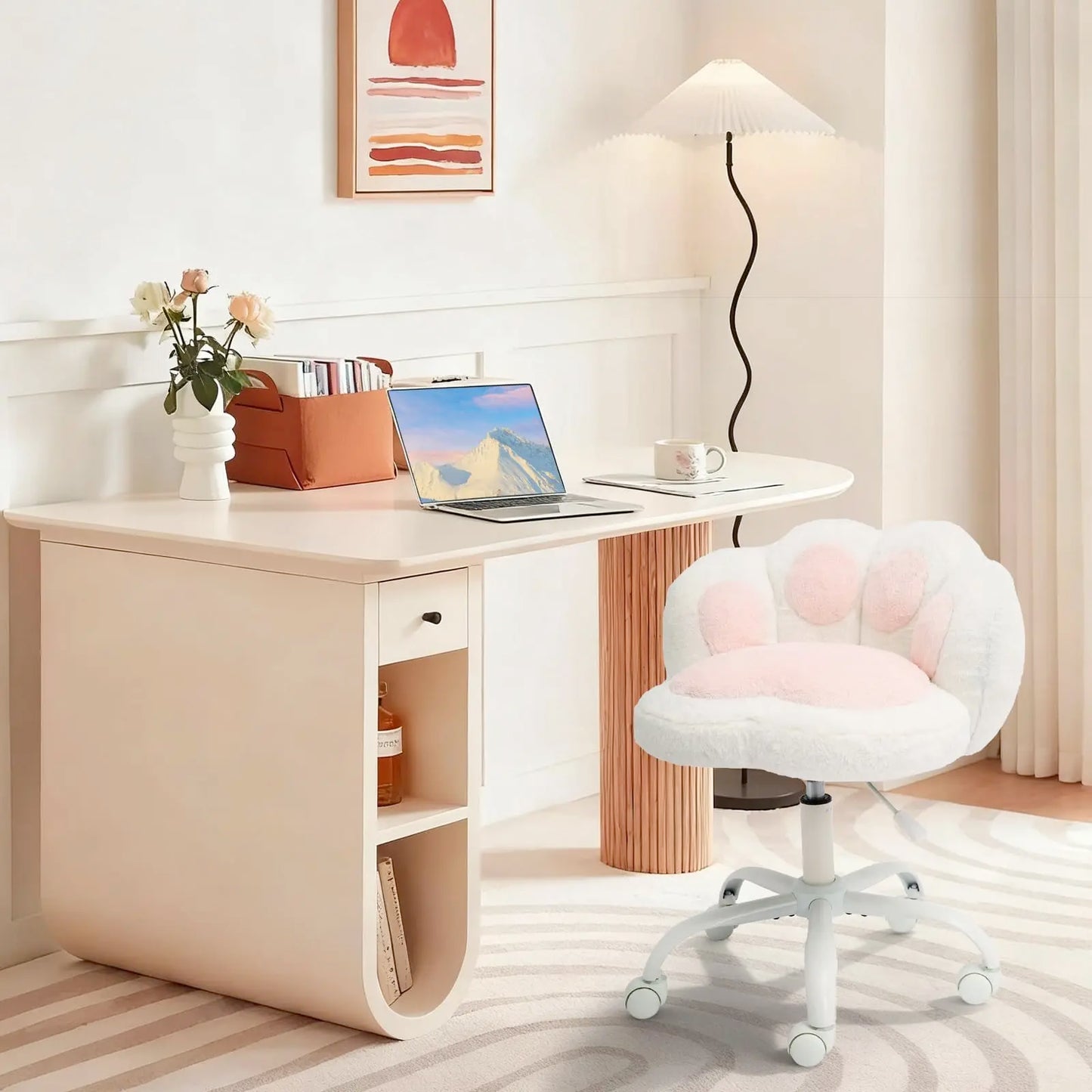 HiMISS Vanity Cat Paw Office Chair With Wheels 360 Rotation