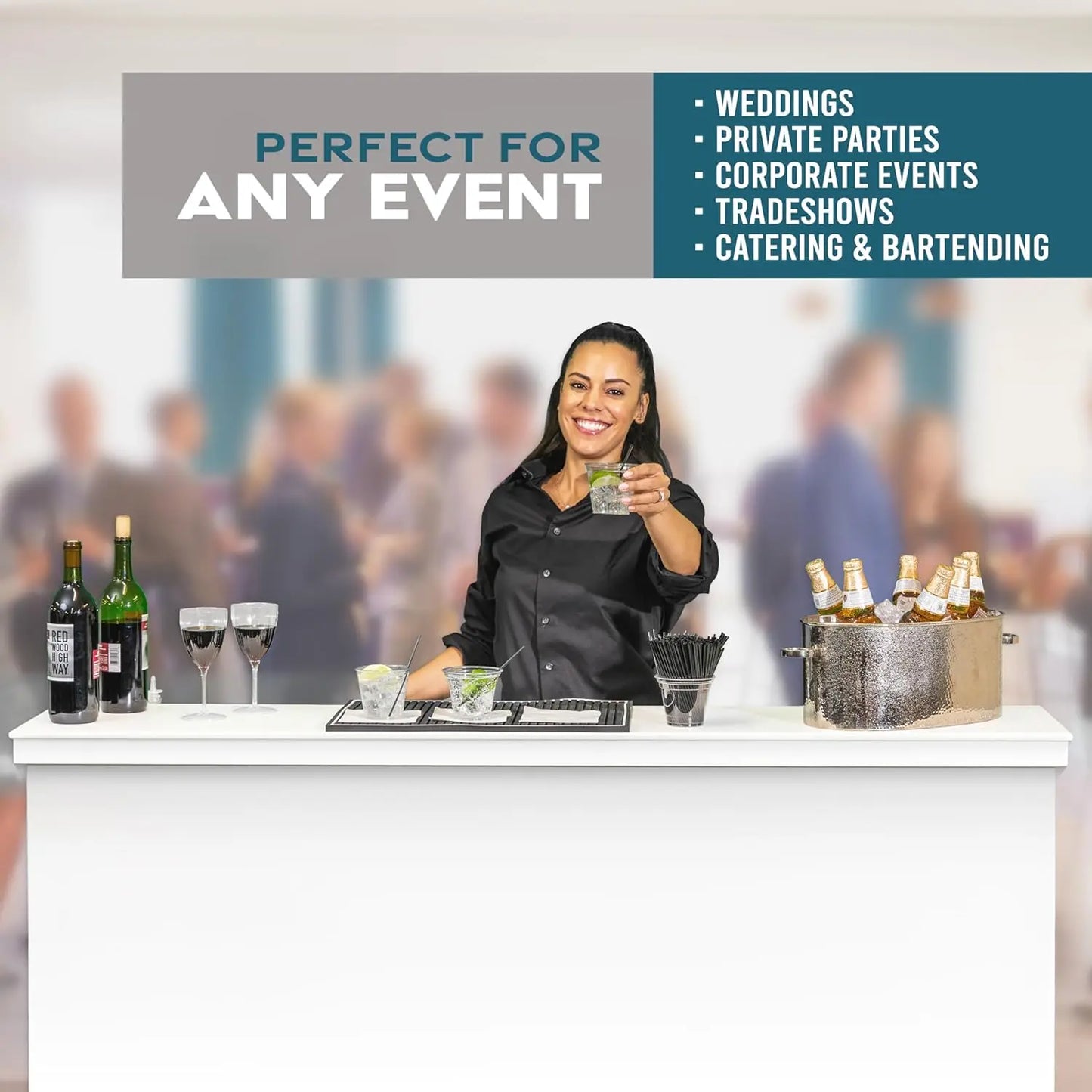 Elite Portable Bar Table for Events - Foldable Commercial Grade Wood - Pop up Mobile Bartending Station - White or Black
