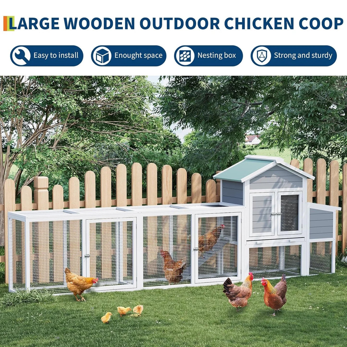 HiMISS Weatherproof Wooden Chicken Coop With Run For Poultry