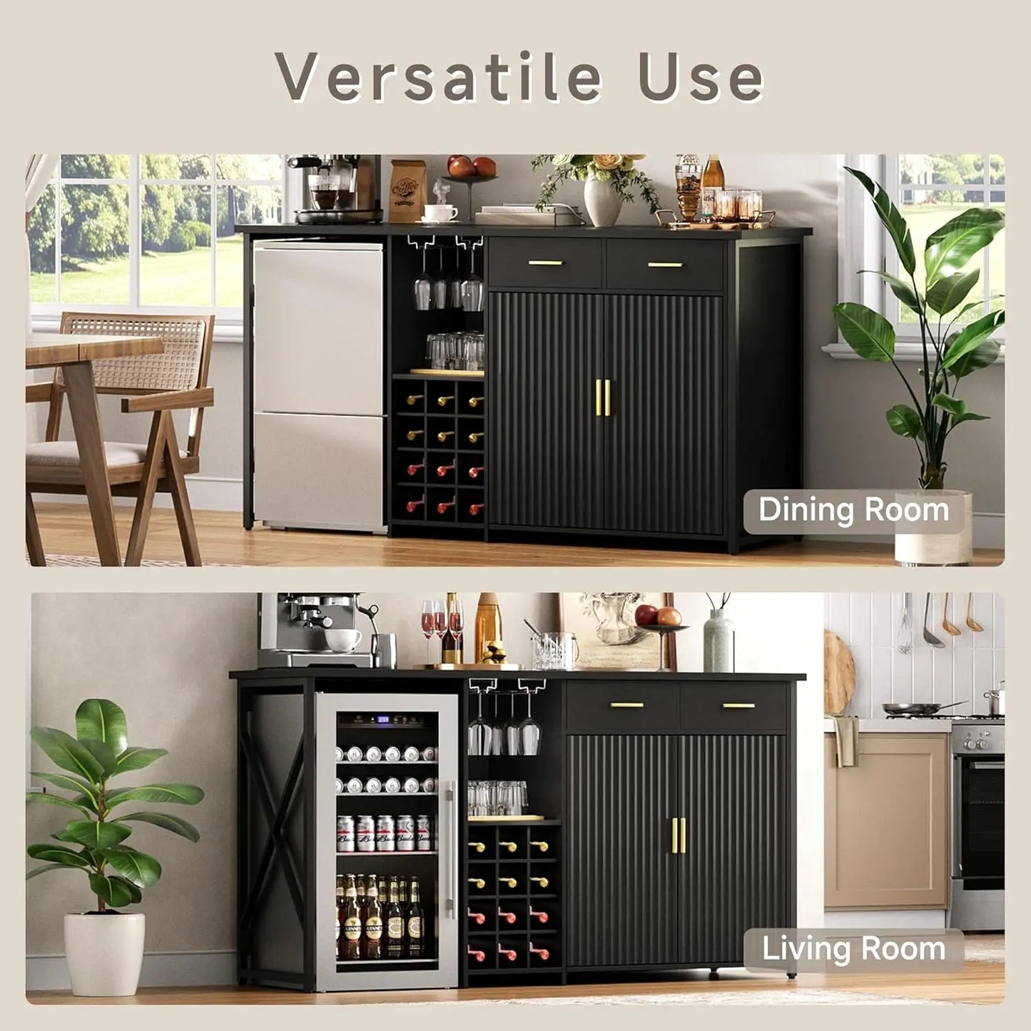 Mini Fridge Cabinet With Storage, Coffee Bar And Drawers