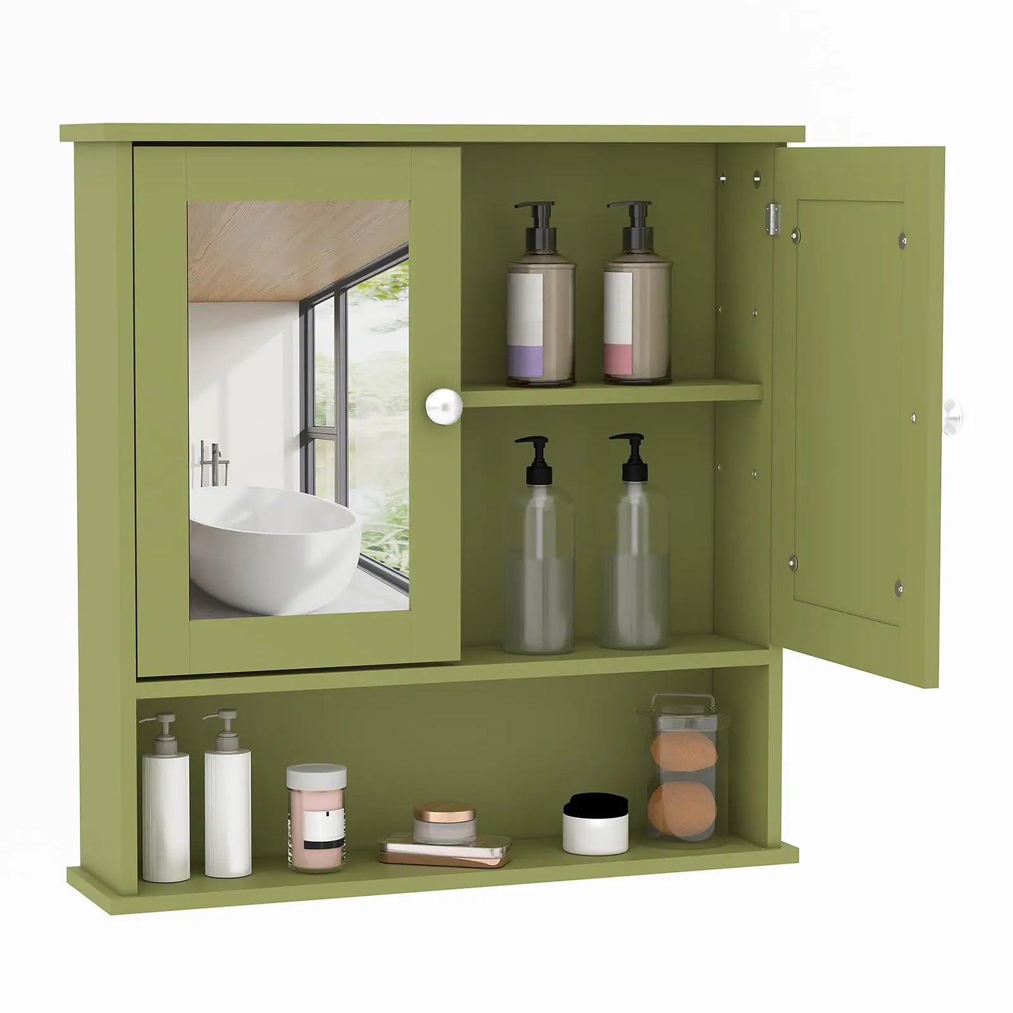 Wall Mounted Bathroom Cabinet,Wooden Bathroom Medicine Cabinet with Mirror Doors & Adjustable Shelves,Floating Storage Cabinet
