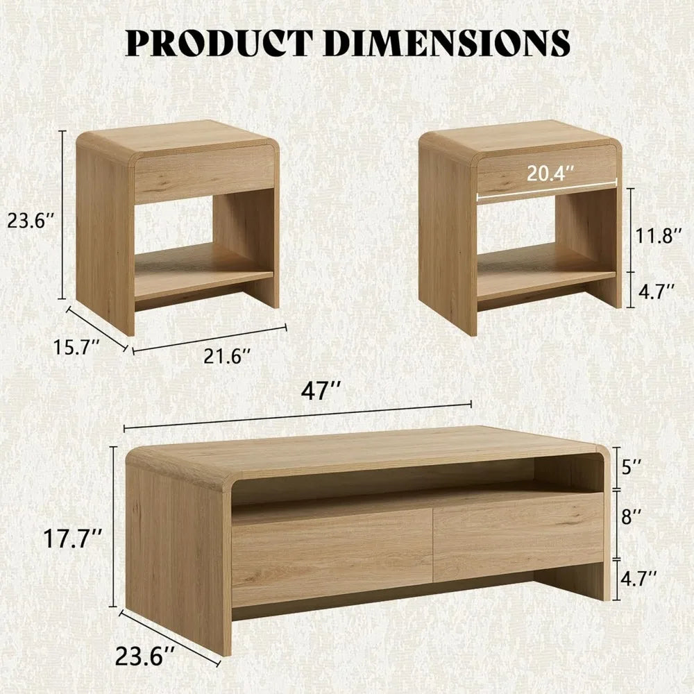 Living Room Table Set With Coffee Table And End Tables