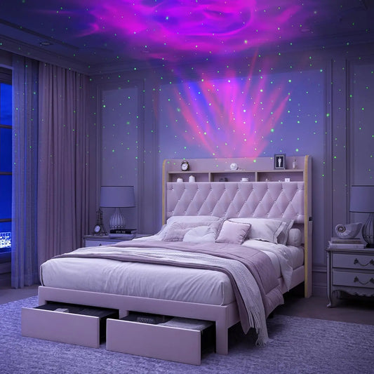 SIBEDSCN Queen LED Bed Frame With Storage And Star Projector