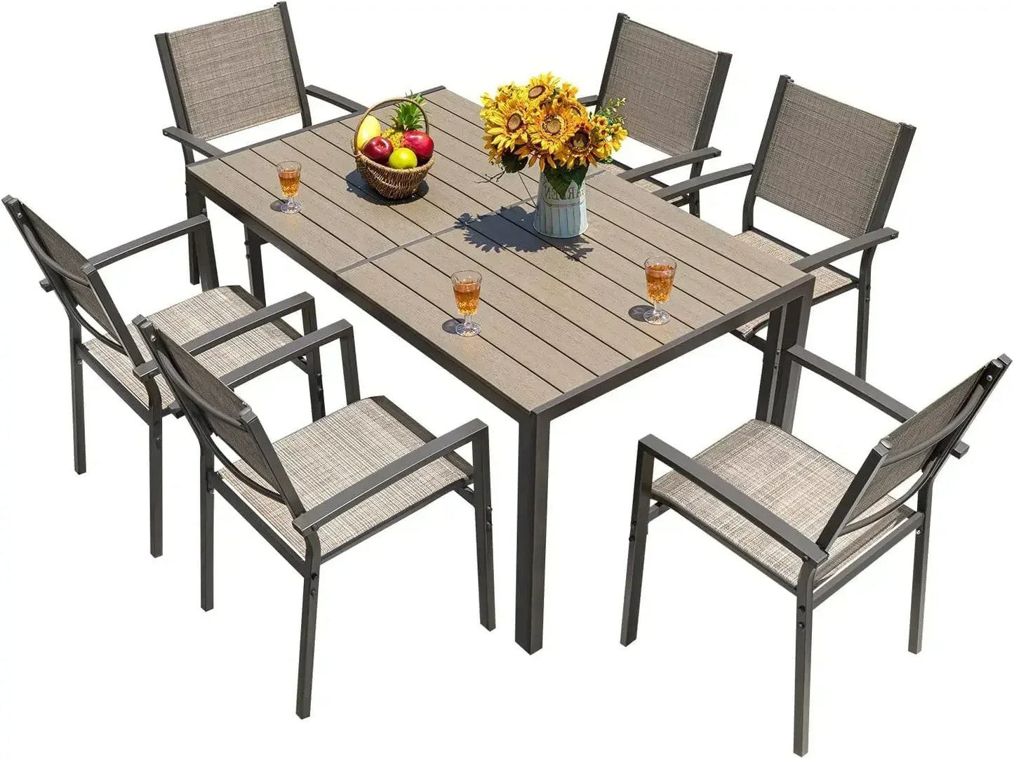 Patio Dining Set 7-Piece Outdoor Table With 6 Textilene Chairs