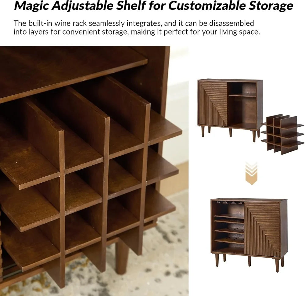 Coffee Bar Cabinet With Wine Racks And Adjustable Shelves