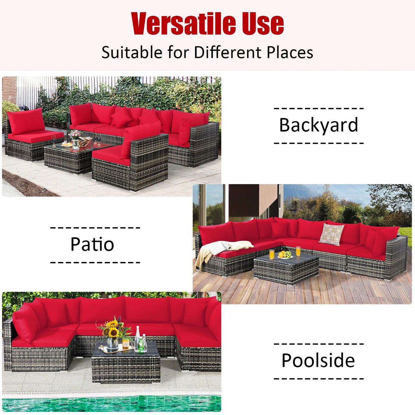 HOMASIS 7 Piece Outdoor Patio Rattan Furniture Set Sectional Sofa