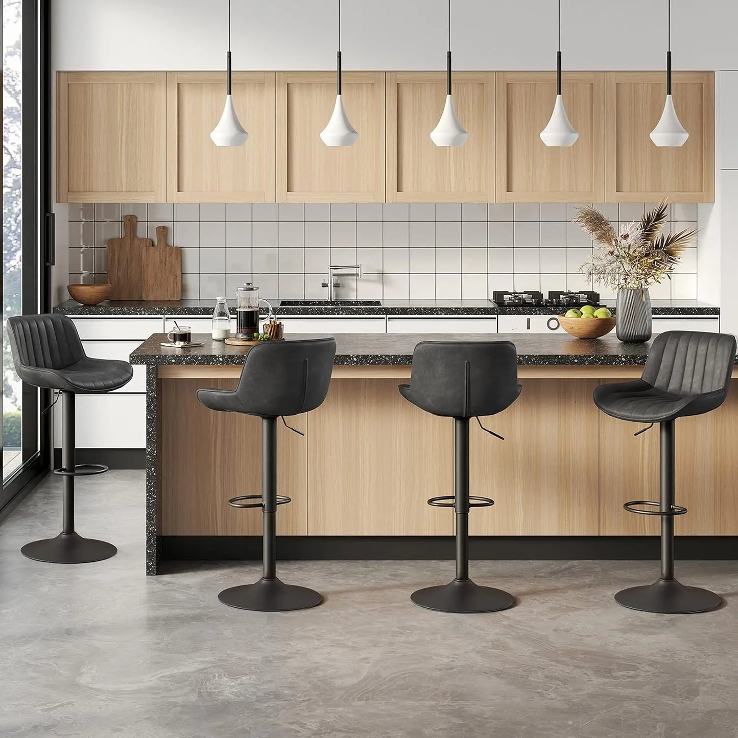 Bar Stools Set of 4, Mid Century Modern Faux Leather Swivel Adjustable Height Bar Stool, Counter Height Pub Bar, Customized