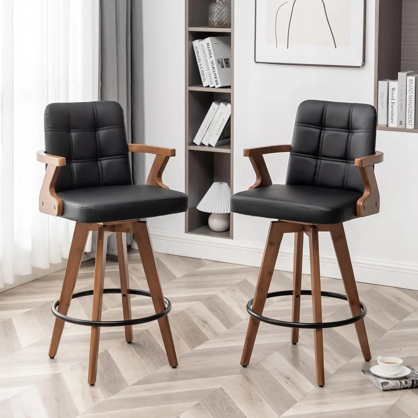 Black Bar Stools Set of 2, Kitchen Bar Stools 30” H,Modern Leather Bar Height Chairs with Back,Kitchen Island, Customized