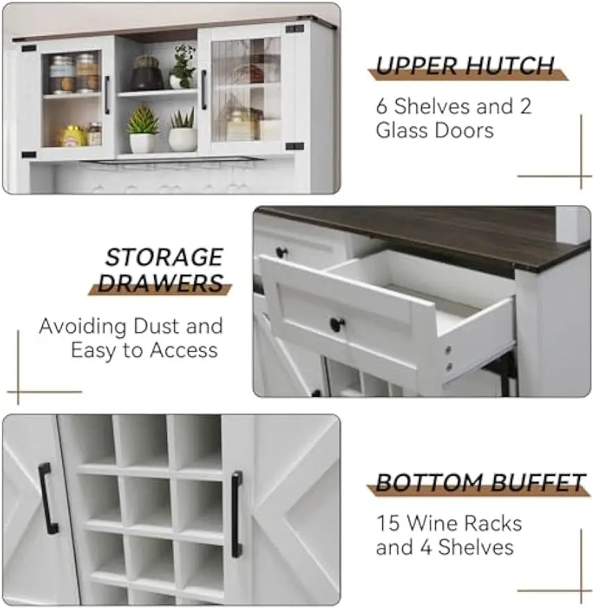Farmhouse Wine Bar Cabinet With Sliding Barn Door Hutch Storage