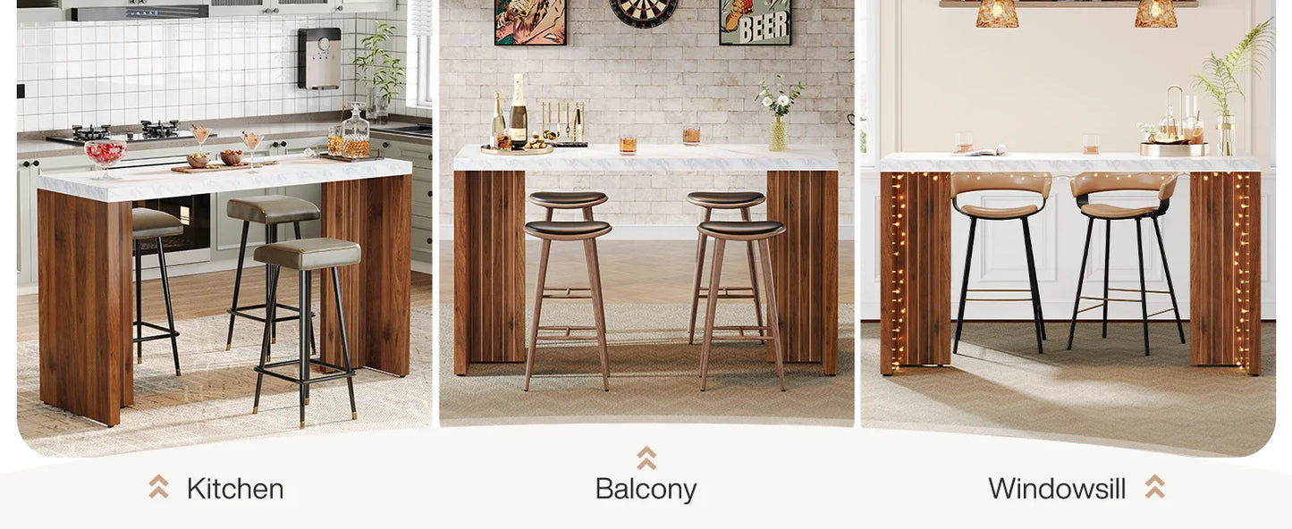LITTLE TREE Home Bar Unit, 55.12-Inch Bar Table, Modern Freestanding Mini Bar for Home Kitchen, Living Room, Balcony, Basement