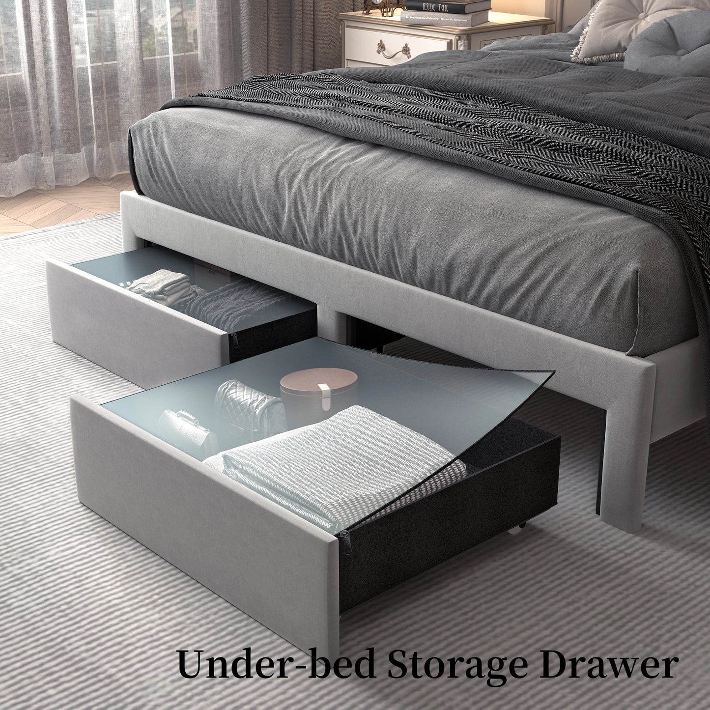 SIBEDSCN Queen LED Bed Frame With Storage And Star Projector
