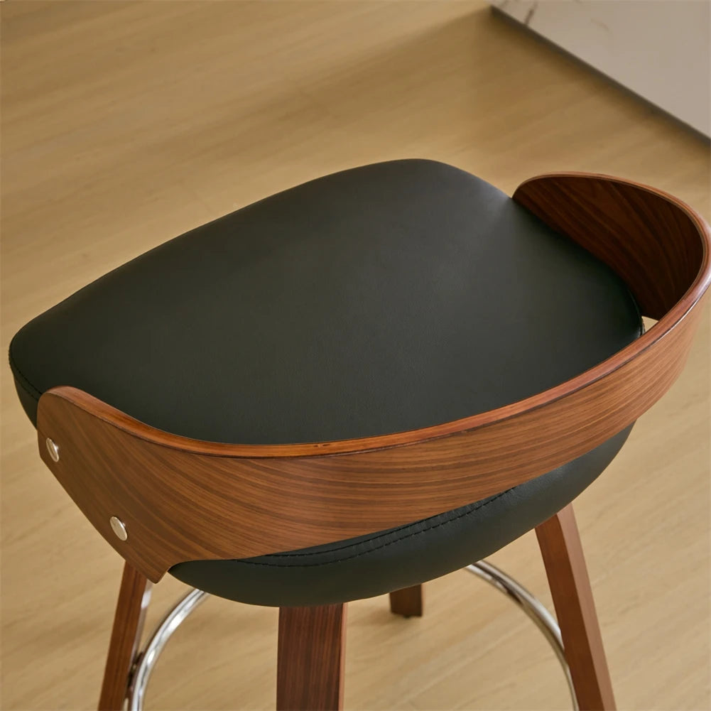 2 PCS Bar Pub Stools Set 360-degree Swivel Barstools with Low Back Wood Legs Chairs with Soft Cushion Seat Footrest For Kitchen