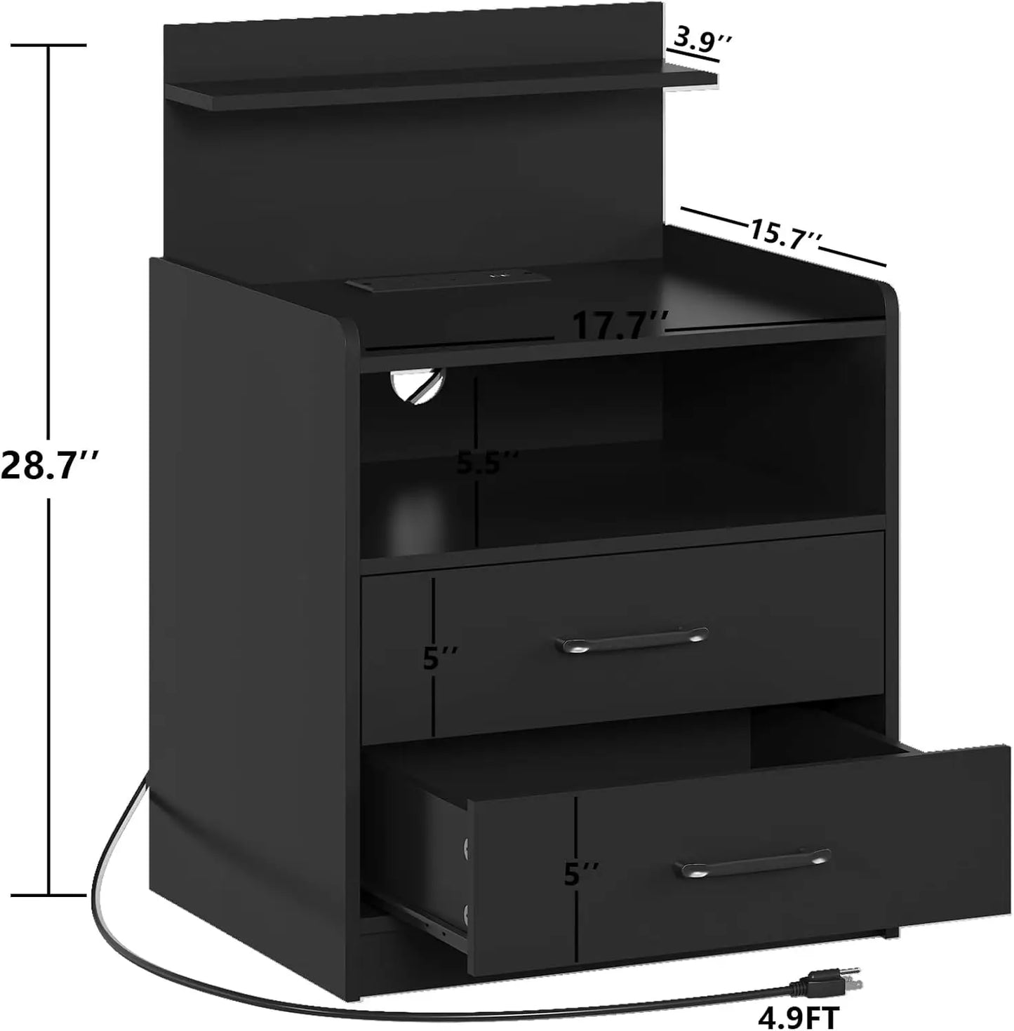 Modern LED Nightstand With Charging Station And USB Ports