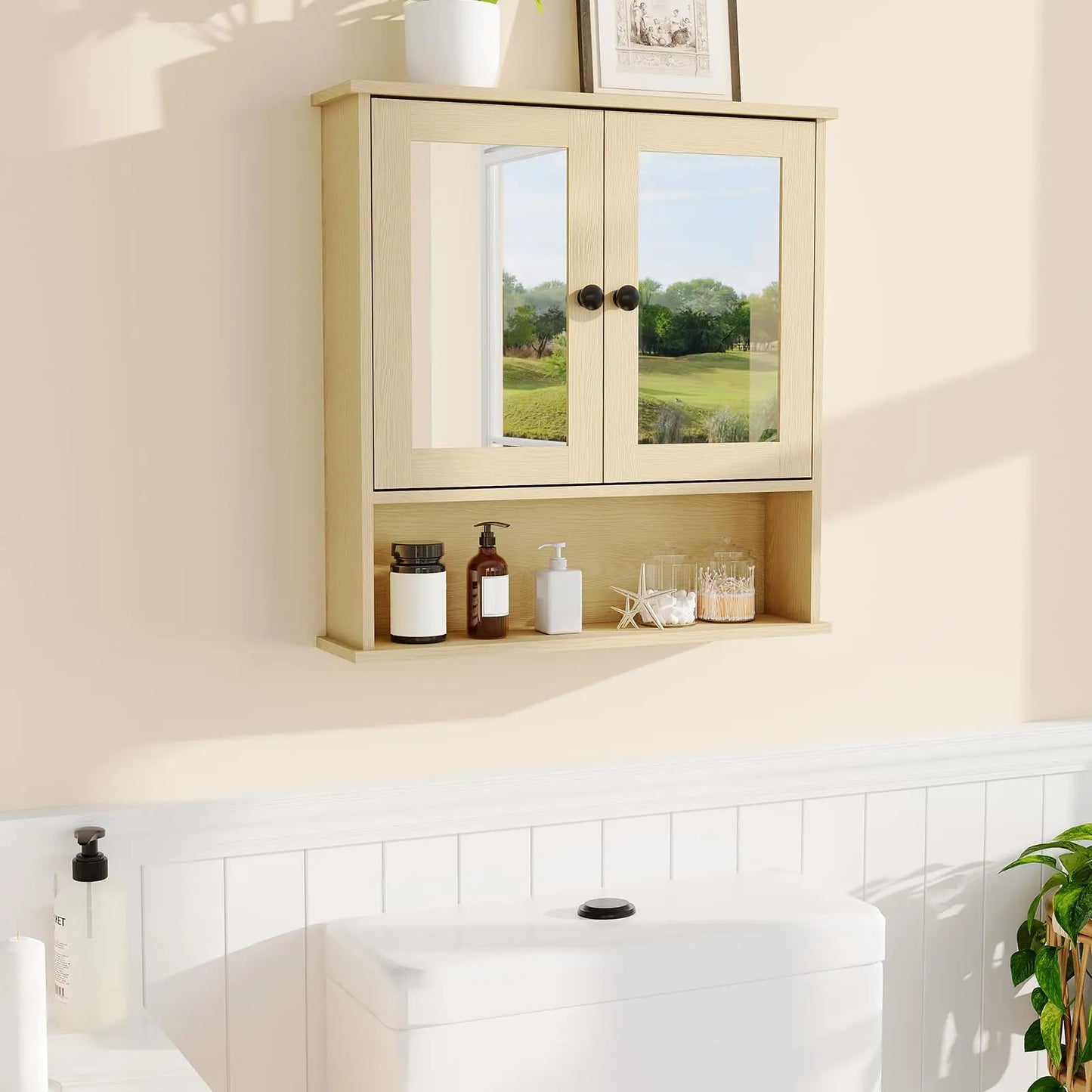 Wall Mounted Bathroom Cabinet,Wooden Bathroom Medicine Cabinet with Mirror Doors & Adjustable Shelves,Floating Storage Cabinet