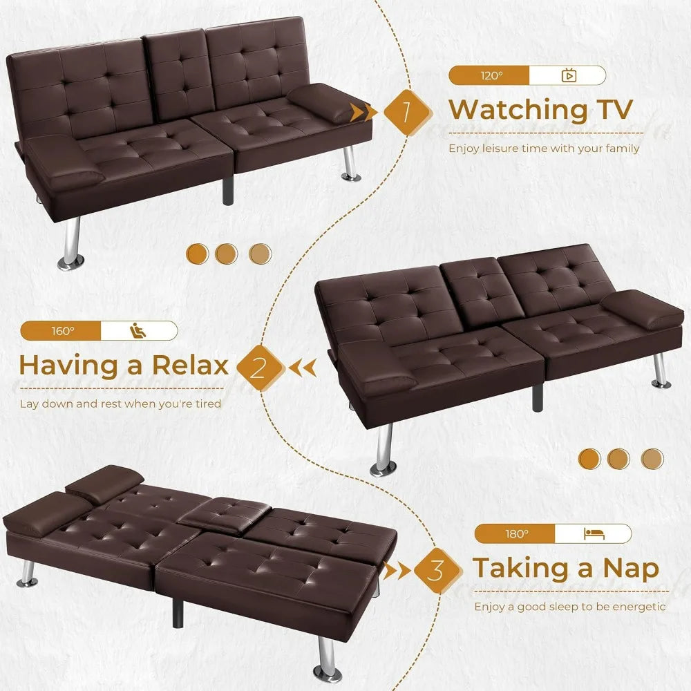 Victone Futon Sofa Bed Modern Faux Leather Couch Bed Convertible