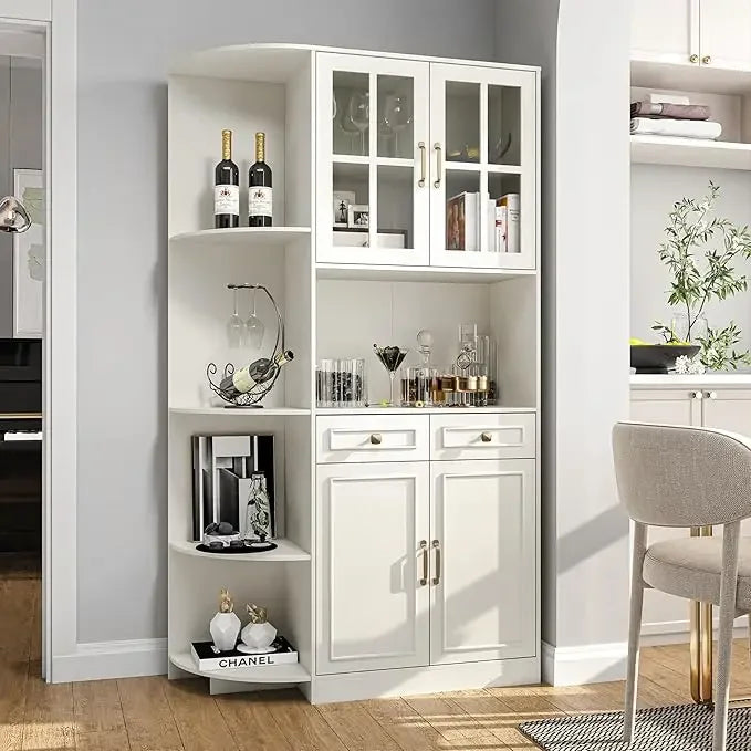 Pantry Storage Cabinet With Charging Station Farmhouse Kitchen Hutch