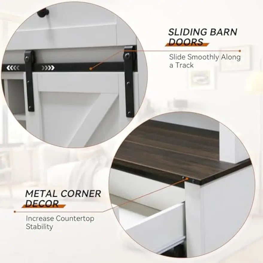 Farmhouse Wine Bar Cabinet With Sliding Barn Door Hutch Storage