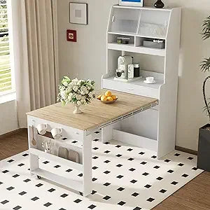 MKDK Modern Coffee Bar Cabinet With Hutch And Foldable Table