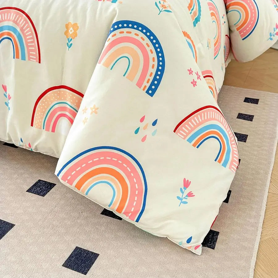 Lightweight Rainbow Comforter Set With Pillow Covers For Girls
