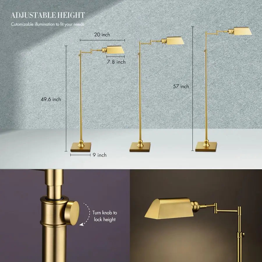 Pharmacy Floor Lamp With Full Range Dimming Swing Arm E26 Socket