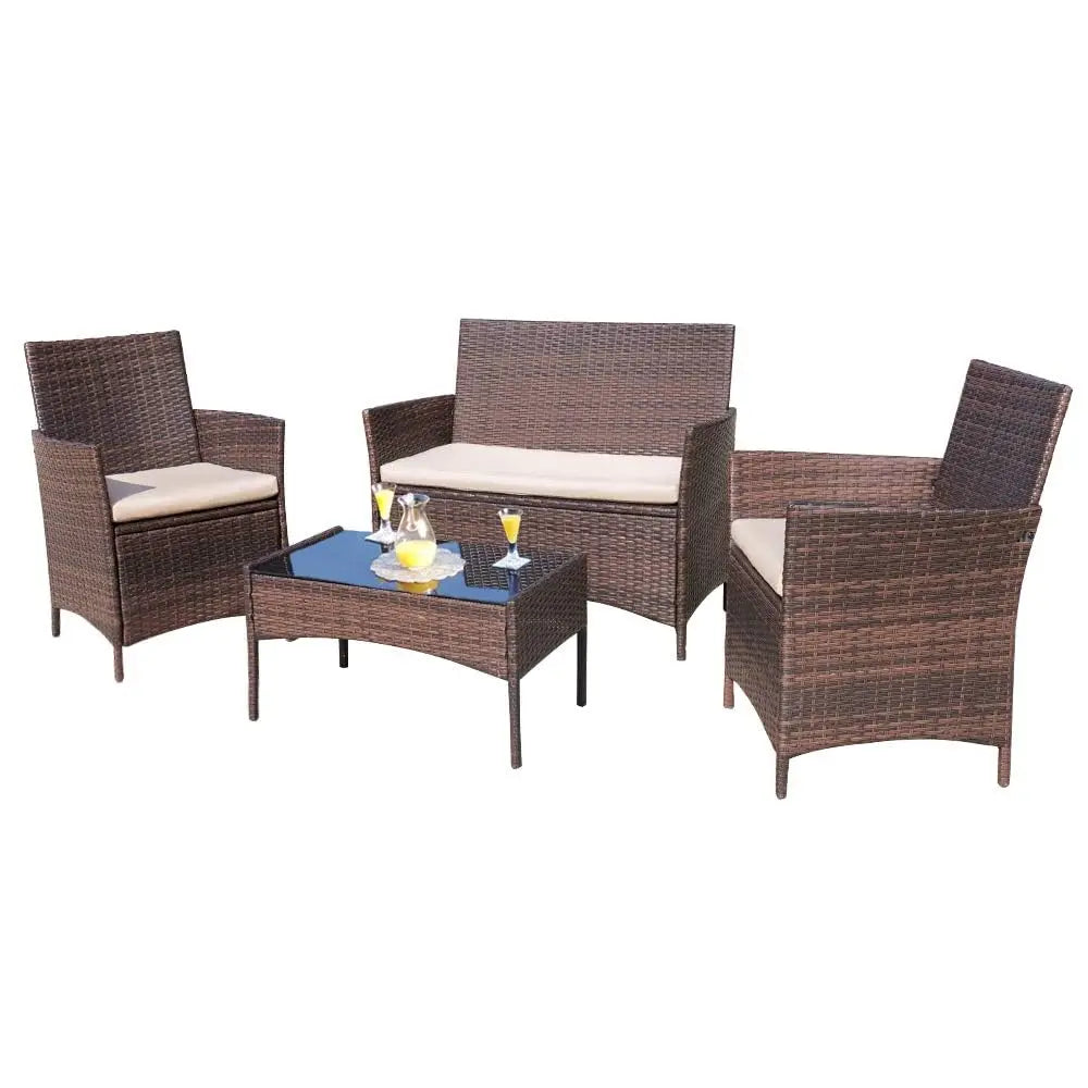 Outdoor Rattan Patio Furniture Set Four Piece Garden Poolside