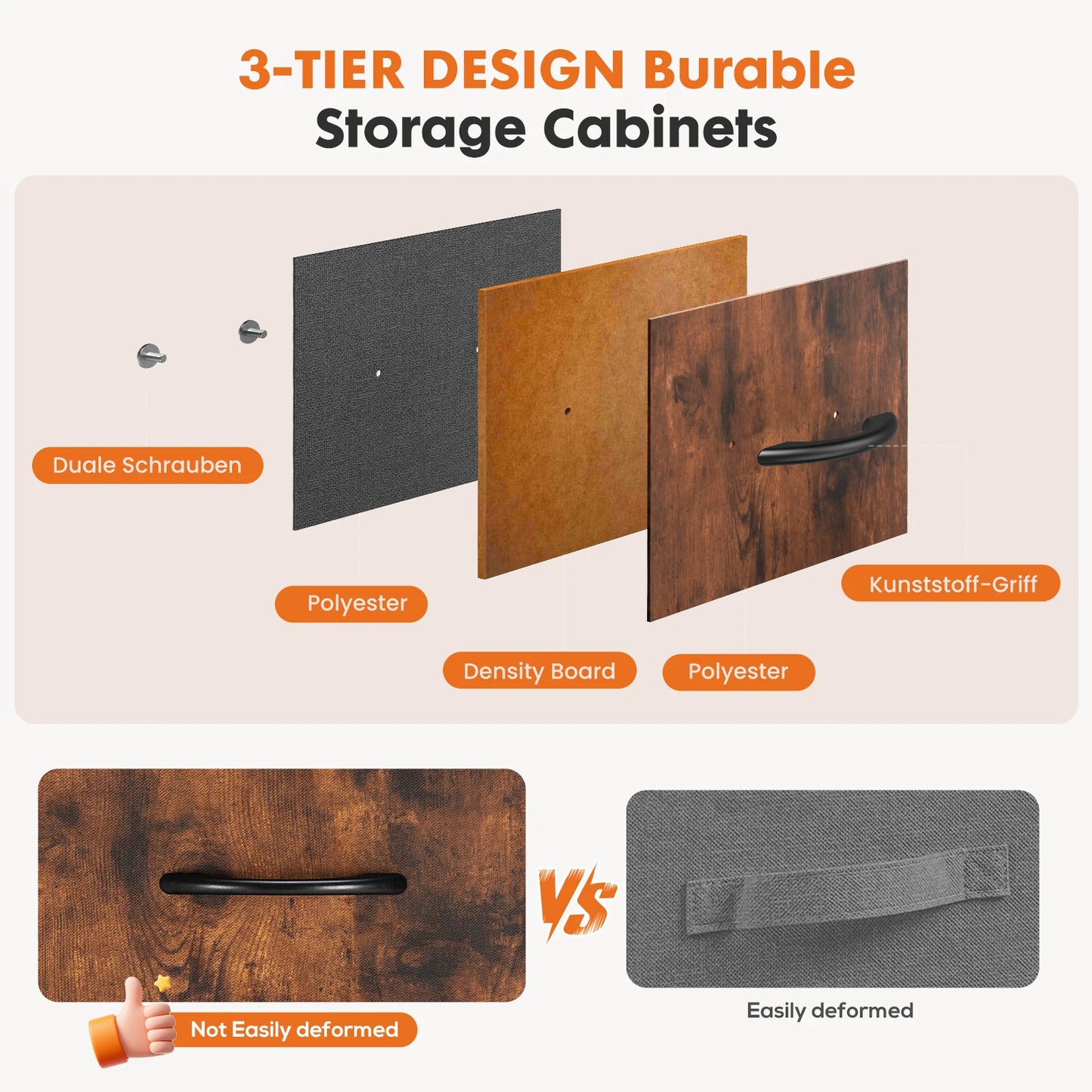 JHK Dresser With 5 Fabric Drawers And Steel Frame Storage