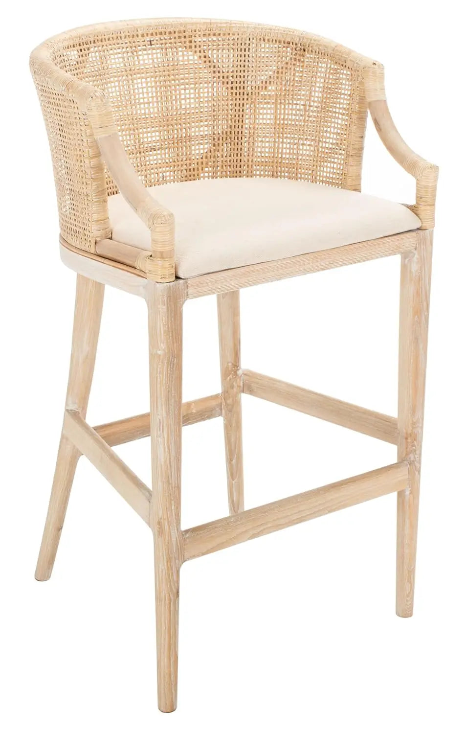 Brando 30-inch Fully Assembled Solid Wood Bar Stool - Tropical Coastal Natural Wash Legs Cushion Home Collection), Customized