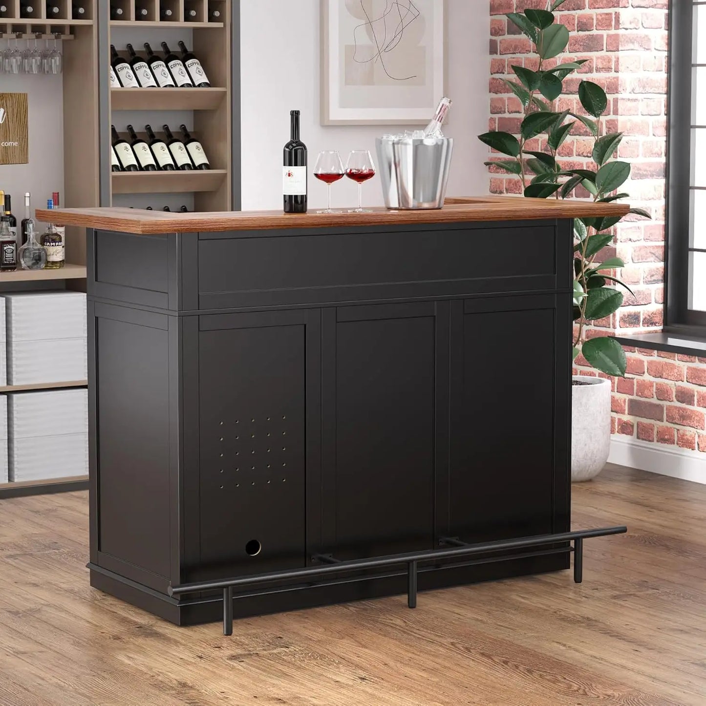 U Shape Home Bar Cabinet With Fridge Space Liquor Storage