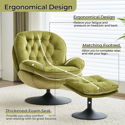 Todrani Velvet Swivel Armchair Set With Ottoman