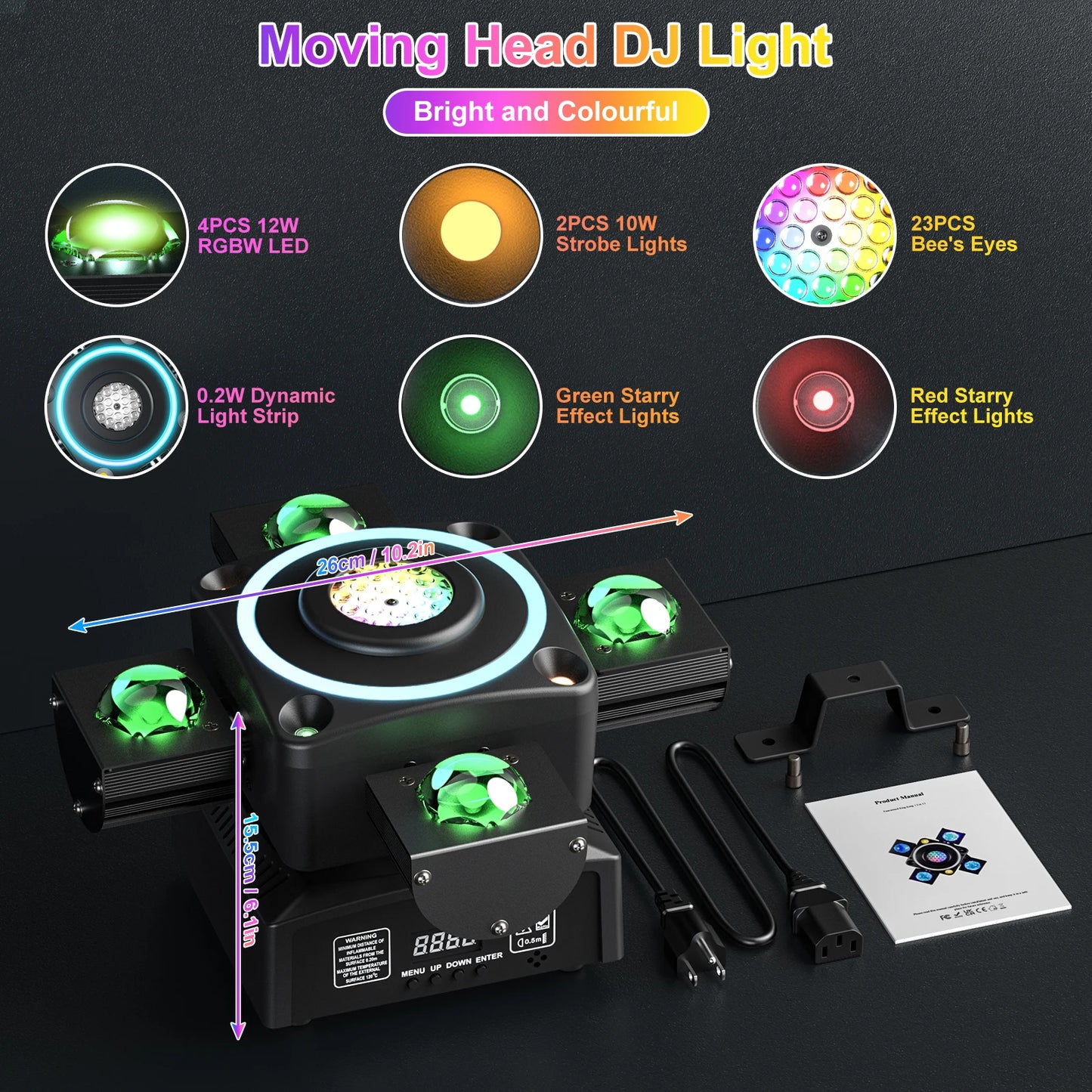 Yiflamefly 90W RGBW 4-IN-1 Lighting Effect and Starry Effect Controlled DMX512 Sound-activated For Bars Birthday Party Wedding