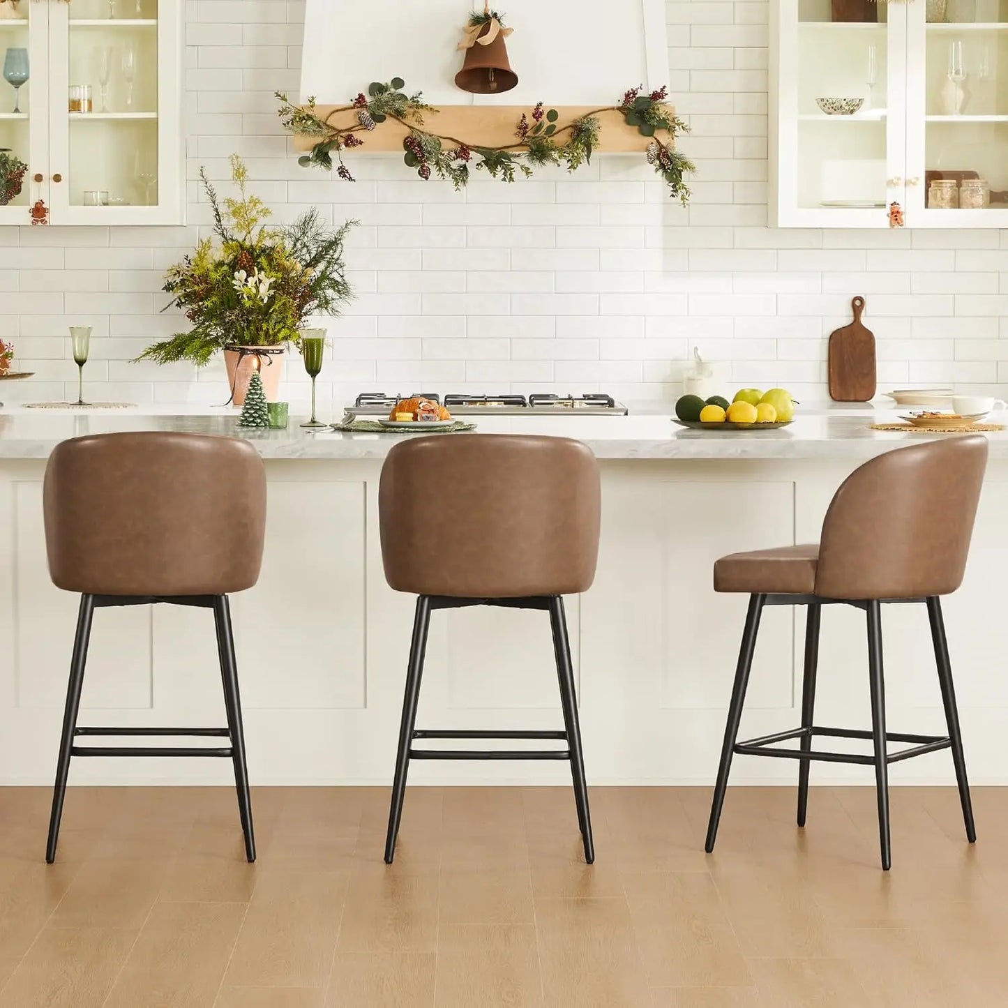 Counter Height Bar Stools Set of 3, 360° Swivel Upholstered Barstools with Backs and Metal Legs, 26" H Seat Height,, Customized