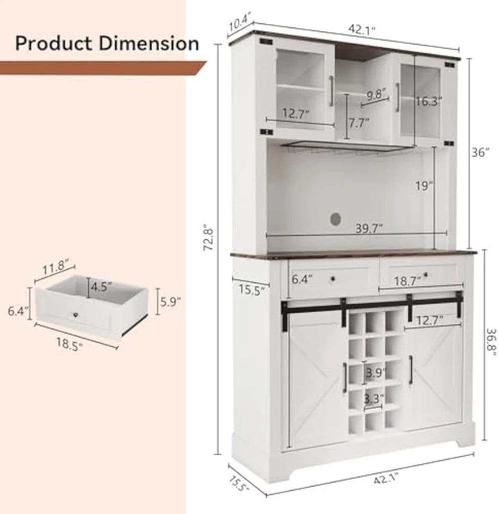 Farmhouse Wine Bar Cabinet With Sliding Barn Door Hutch Storage