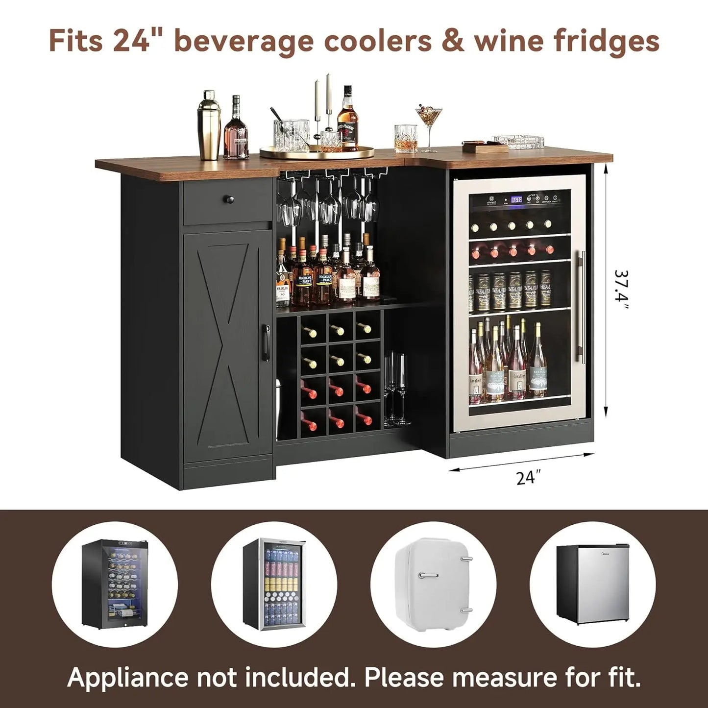 U Shape Liquor Cabinet With Fridge Space And Wine Rack
