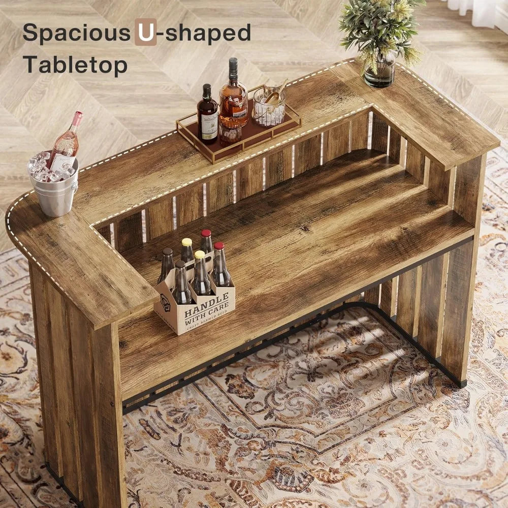 Farmhouse Home Bar Unit With Storage Shelves And Cabinet