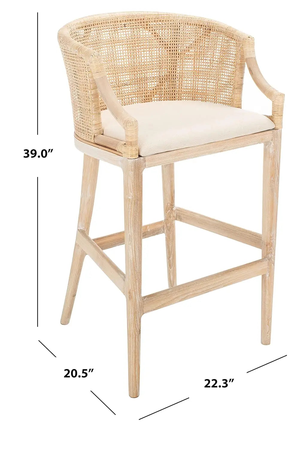 Brando 30-inch Fully Assembled Solid Wood Bar Stool - Tropical Coastal Natural Wash Legs Cushion Home Collection), Customized