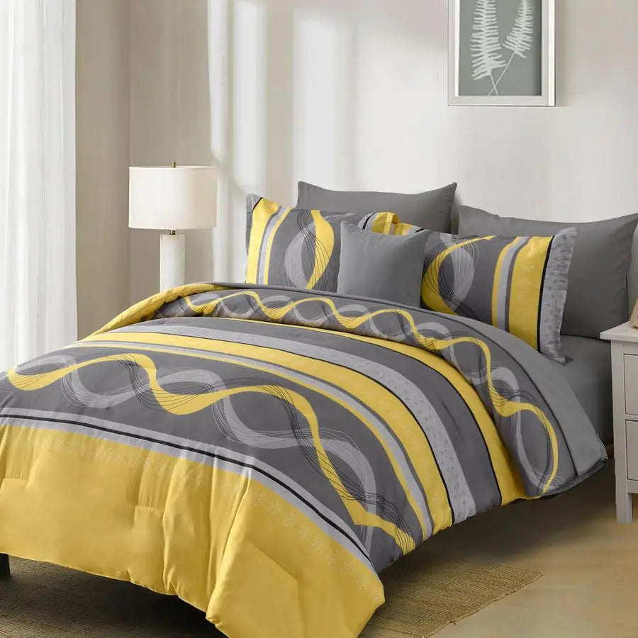 Comforter Set Bed in a Bag Patchwork Striped Boho Microfiber