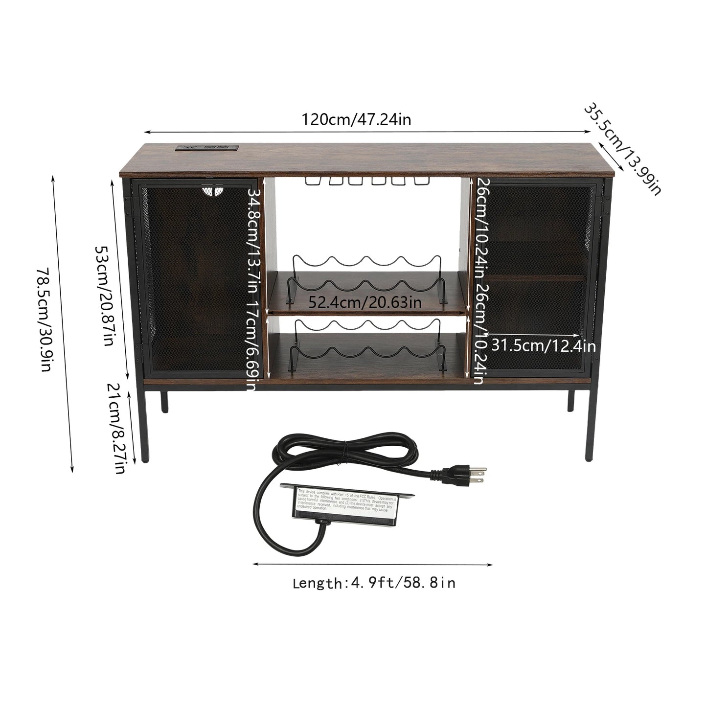 Wine Bar Cabinet With Glass Holder And Coffee Station