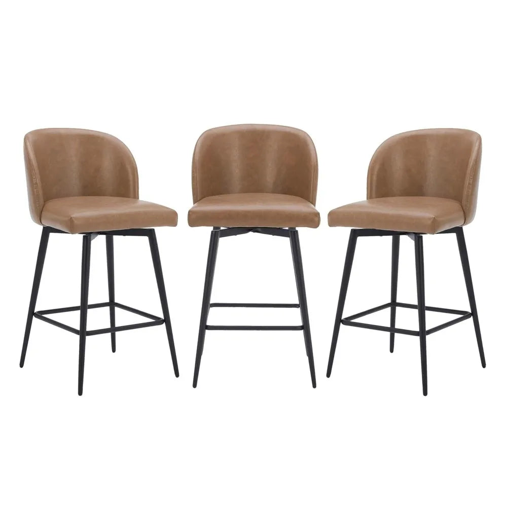 Counter Height Bar Stools Set of 3, 360° Swivel Upholstered Barstools with Backs and Metal Legs, 26" H Seat Height,, Customized