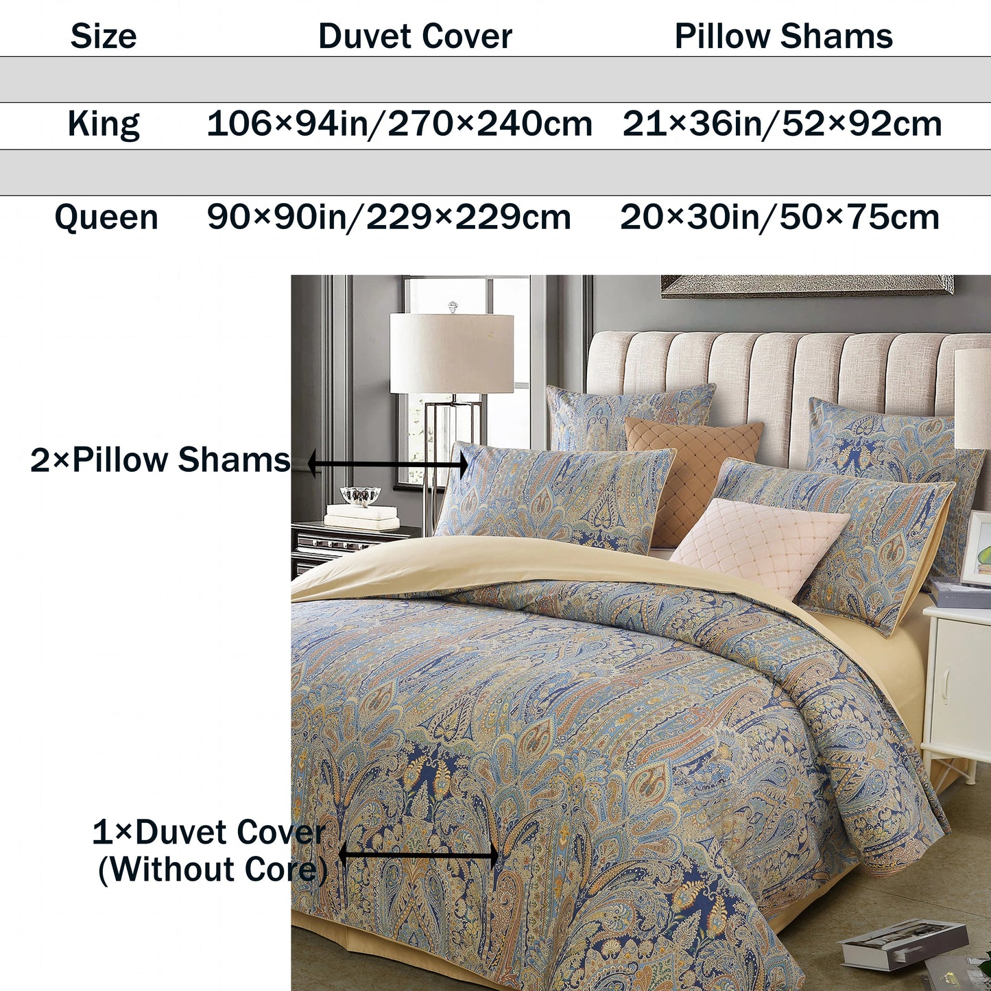 LISSTHERCN 3Piece 600TC Egyptian Cotton Duvet Cover Set Paisley Royal