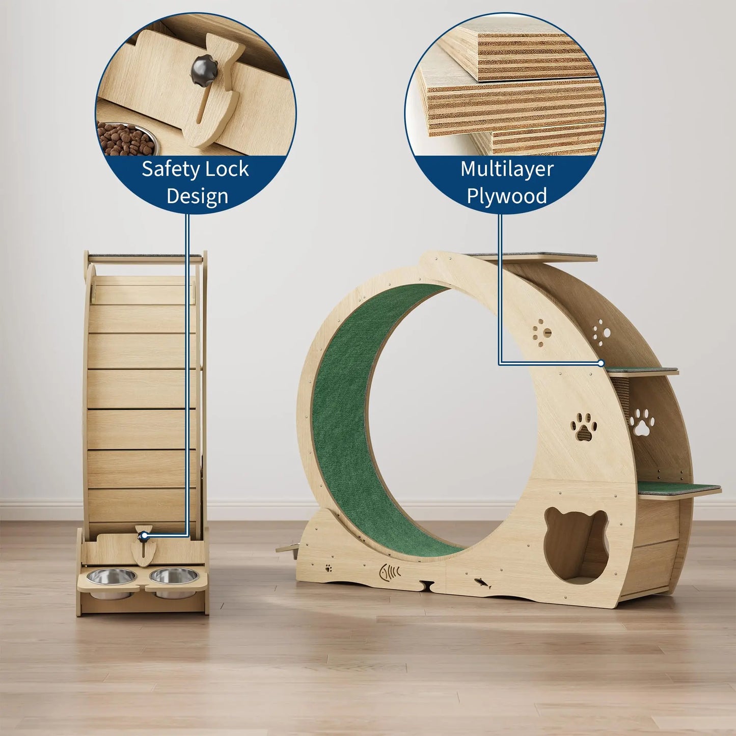 HiMISS 6 in 1 Cat Exercise Wheel Treadmill with Bowls