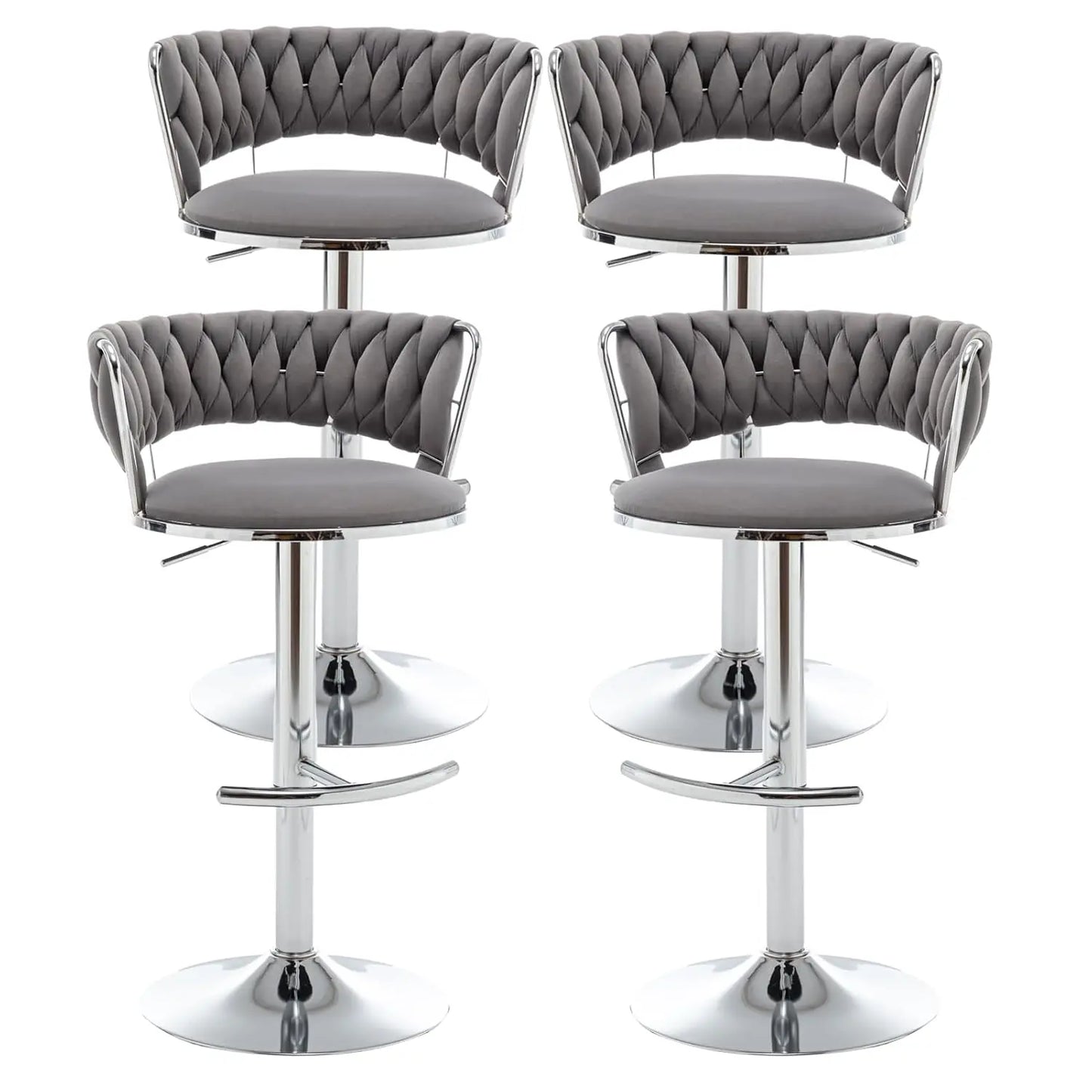 Gold Bar Stools Set of 4, Velvet Swivel Barstools with Woven Backrest, Adjustable Bar Chairs for Kitchen Island,, Customized