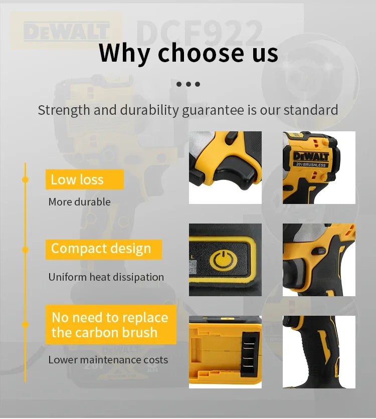 DEWALT DCF922 Brushless 20V Cordless Impact Wrench LED Light
